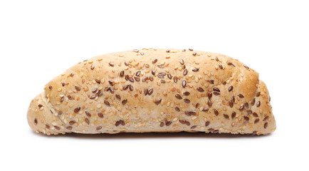 Bread with sesame and flax seeds, burger buns isolated on white background
