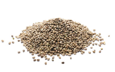 Hemp seeds pile isolated on white background