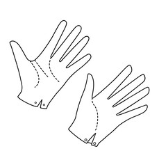 Set Hand in a glove with five extended fingers. Palm. Sign. Linear silhouette illustration.