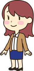 Girl with long brown hair standing in office fashion