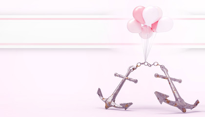 Anchor second  ship to the balloons and the simple pink background and modern business concept - 3d rendering