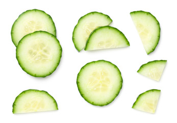 Fresh Cucumber Slices Isolated On White Background