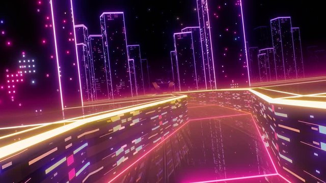 80s retro synthwave style city seamless loop animation loop
