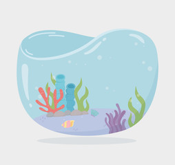 algae reef shellsea water tank for fishes under sea cartoon