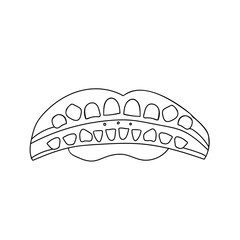 Dentistry.  Trainer for correcting the position of the teeth. For the treatment of children.Vector illustration on an isolated white background. Art line.For dental clinic, flyer,brochure 