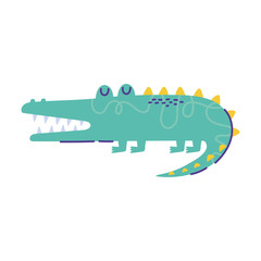 walking crocodile animal cartoon doodle color
