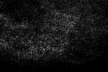 White Grainy Texture Isolated On Black Background. Dust Overlay. Light Coloured Noise Granules. Snow Vector Elements. Digitally Generated Image. Illustration, Eps 10.