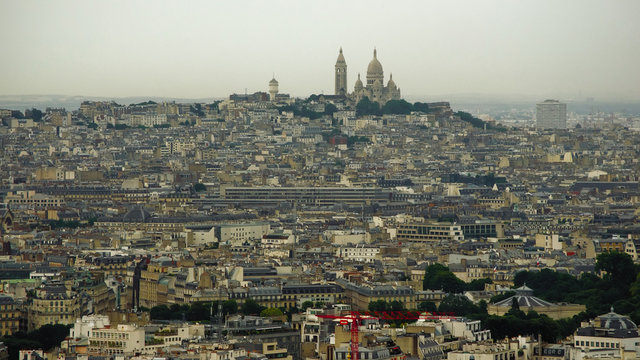 Paris, France. Sacre Coeur Cathedral. Photo taken from the Eiffel Tower.