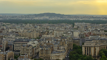 Paris, France. View of the city from the Eiffel Tower at dusk.