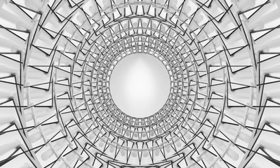 3d rendering. futuristic white rectangle grid pattern circle tunnel for any design wall  background.