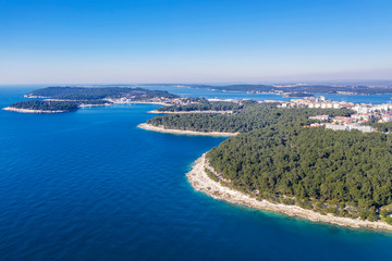 Fototapeta na wymiar An aerial view of Pula coastline, Istria, Croatia