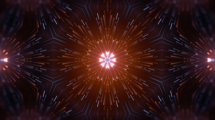 Fototapeta premium Abstract creative kaleidoscope background. Luminous neon glowing rays. Pattern diversity, beautiful fireworks, colorful explosion, big bang. Modern bright illumination. 3d rendering