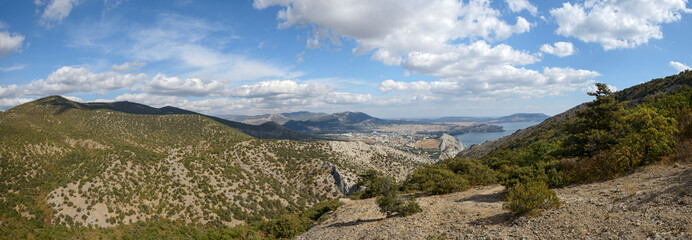 Fototapeta na wymiar View towards Sudak from Sokol (Hawk) Mountain, Crimea, Russia.