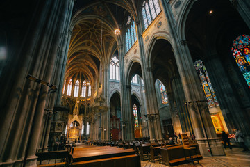 Fototapeta na wymiar The gothic cathedral of Votivkirche in Vienna. Austria.