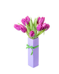 Naklejka na ściany i meble Purple tulips in the bag isolated on white