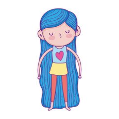 smiling little girl with long blue hair cartoon character
