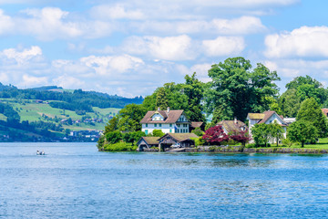 Waterview on Swiss village near Lucerne, Switzerland.