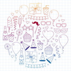 Vector pattern with bithday icons. Holiday and celebration.