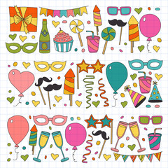 Vector pattern with bithday icons. Holiday and celebration.