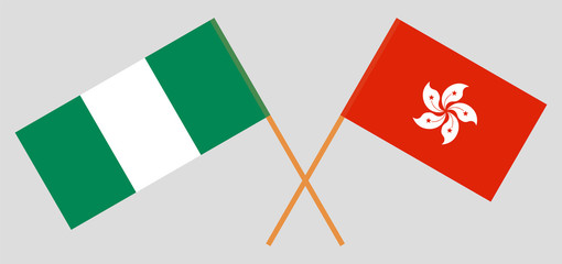 Crossed flags of Nigeria and Hong Kong