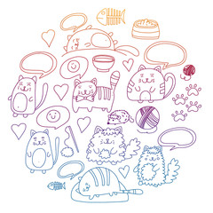 Vector pattern with cute little cats and kittens for children.