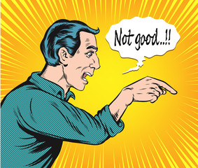 People in a bad mood are pointing and shouting loudly. pop art retro vector illustration