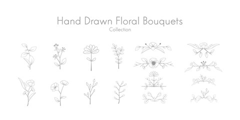 Hand drawn floral bouquets collectioon vector eps 10