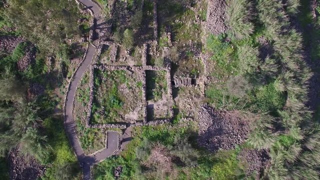 Top aerial view over ancient ruins of Bethsaida. Israel. DJI-0007-02