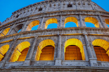 Ruins of Colosseum at sunset, Rome Italy