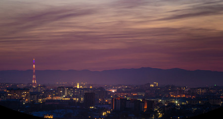 Night panorama of the city in winter