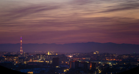 Fototapeta na wymiar Night panorama of the city in winter
