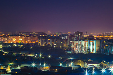 Night panorama of the city in winter