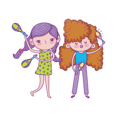 happy childrens day, girls with microphone and maraca music outdoor