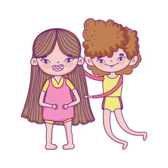 happy childrens day, little girls and boy together in the park landscape