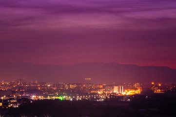 Fototapeta premium Night panorama of the city in winter