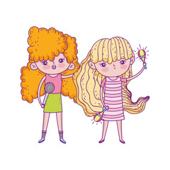 happy childrens day, little girls with microphone and maracas music