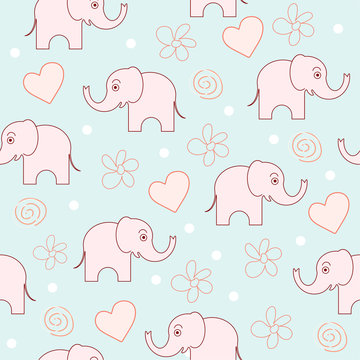 Pink Elephant. Seamless pattern for kids. Cartoon © podtin
