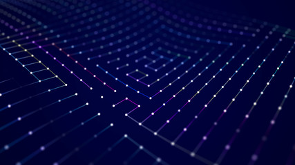 Futuristic abstract mesh. Wave with the connection of dots and lines. 3D rendering.