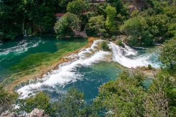 A captivating view of a waterfall on the river in krka national park, Croatia