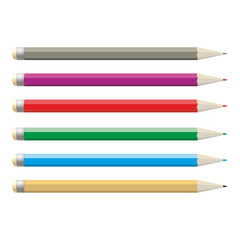 Set of colored pencils with eraser isolated on white. Vector illustration