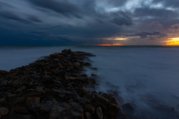 Night view of the rocky shore of the Black Sea, Anapa, Russia