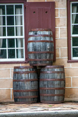 Old wine barrels with metal bands