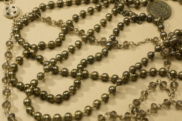 set of necklaces and bead accessory background 