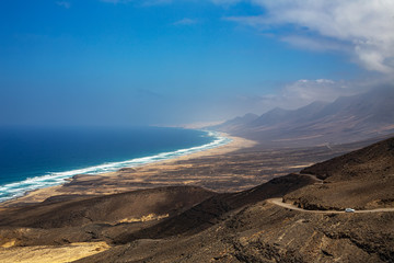 Panoramic view of Cofete Beach (Playa de Cofete) from Cofete Viewpoint - Fuerteventura, Canary Islands, Spain
