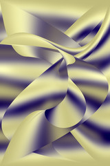 Abstract raster pattern with distorted metal surfaces in golden colors. 3D effect.