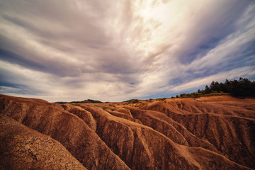Wide shot of a unique landscape on a cloudy day