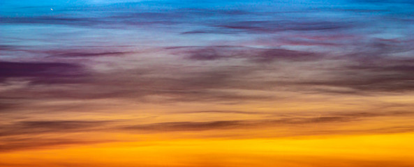 Panorama of beautiful colorful clouds in the sunset sky