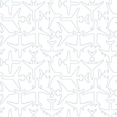 seamless pattern with outlines of passenger airplanes on white background
