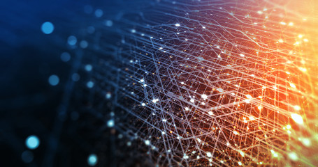 Abstract tech background made of printed circuit board. Depth of field effect and bokeh. internet...