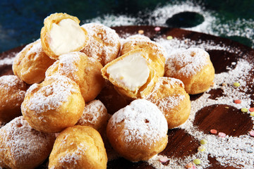 Fresh Mini Cream Puffs. Cream biscuit bakery with cream